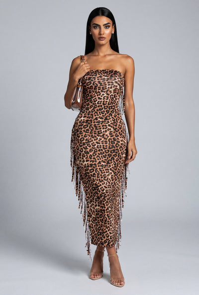 Leopard Fringe Maxi Dress