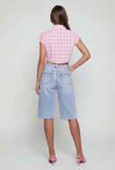 Lisa Gingham Tie-Back Cap Sleeve Blouse