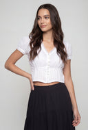 Lace Trim Puff Sleeve Crop Blouse