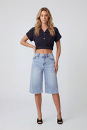 Button Front Cuffed Cropped Shirt