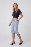 Button Front Cuffed Cropped Shirt