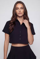 Lace-Up Back Button Front Shirt