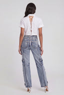 Lace-Up Back Button Front Shirt