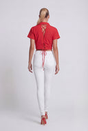 Lace-Up Back Button Front Shirt