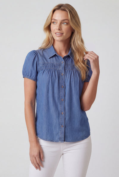 Puff Sleeve Denim Shirt