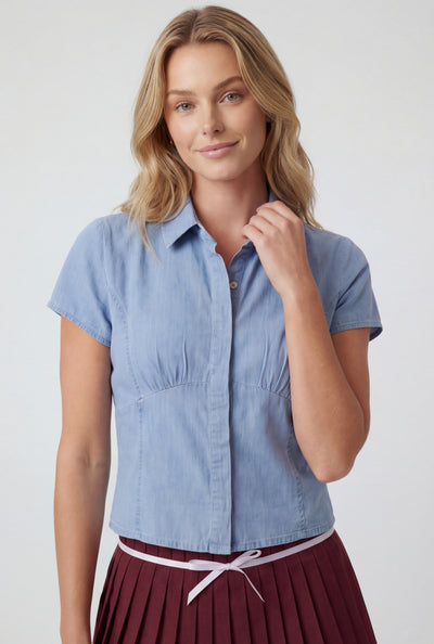 Denim Corset Button-Front Shirt