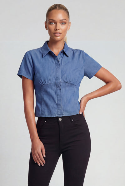 Denim Corset Button-Front Shirt