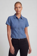 Denim Corset Button-Front Shirt