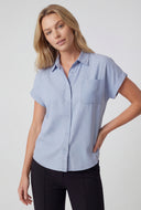 Denim Cap Sleeve Button Front Shirt