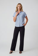 Denim Cap Sleeve Button Front Shirt