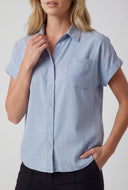 Denim Cap Sleeve Button Front Shirt