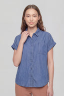Denim Cap Sleeve Button Front Shirt
