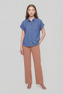 Denim Cap Sleeve Button Front Shirt