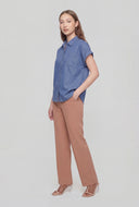 Denim Cap Sleeve Button Front Shirt