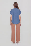 Denim Cap Sleeve Button Front Shirt