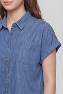 Denim Cap Sleeve Button Front Shirt