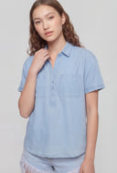 Half Button Front Denim Shirt