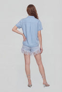 Half Button Front Denim Shirt