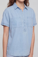 Half Button Front Denim Shirt