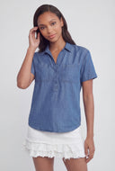 Half Button Front Denim Shirt