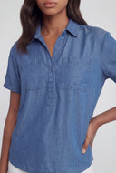 Half Button Front Denim Shirt