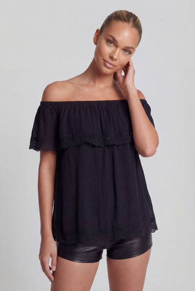 Lace Trim Off The Shoulder Blouse