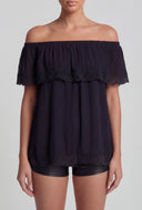 Lace Trim Off The Shoulder Blouse
