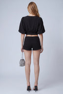 Puff Sleeve Tie Front Crop Top
