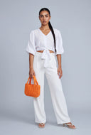 Puff Sleeve Tie Front Crop Top