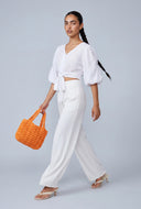 Puff Sleeve Tie Front Crop Top
