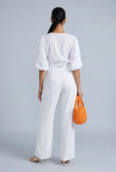 Puff Sleeve Tie Front Crop Top
