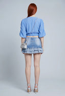 Puff Sleeve Tie Front Crop Top