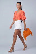 Puff Sleeve Tie Front Crop Top
