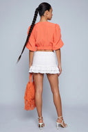 Puff Sleeve Tie Front Crop Top