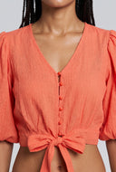 Puff Sleeve Tie Front Crop Top