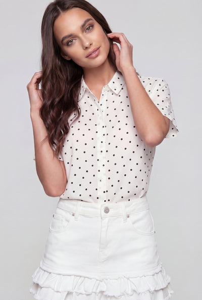 Billie Satin Polka Dot Button-Front Shirt