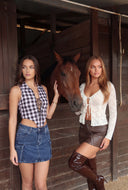 Arlet Checkered Lace-Up Crop Top