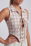 Arlet Checkered Lace-Up Crop Top