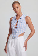 Arlet Checkered Lace-Up Crop Top
