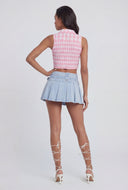 Arlet Checkered Lace-Up Crop Top