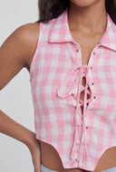 Arlet Checkered Lace-Up Crop Top