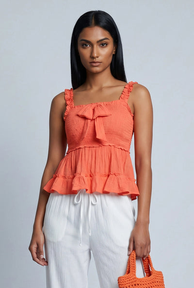 Smocked Bow Peplum Top
