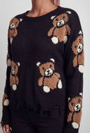 Boucle Bear Frayed Hem Pullover Sweater