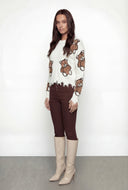 Boucle Bear Frayed Hem Pullover Sweater
