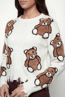 Boucle Bear Frayed Hem Pullover Sweater
