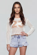 Crochet Graphic Scoop Neck Sweater