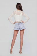 Crochet Graphic Scoop Neck Sweater
