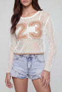 Crochet Graphic Scoop Neck Sweater