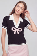 Ribbed Contrast Graphic Polo Shirt
