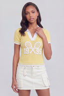 Ribbed Contrast Graphic Polo Shirt